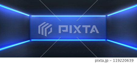 Dark room with blue neon light 119220639