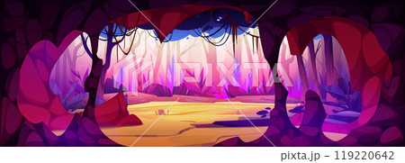 Magic forest landscape and fantasy tree cave view 119220642