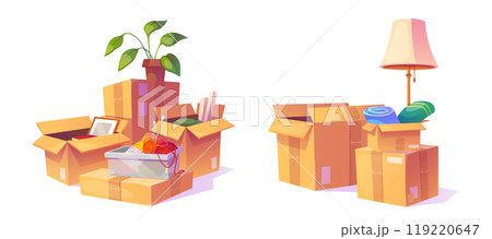 Packed cardboard boxes isolated, white background Packed cardboard boxes isolated, white background 119220647