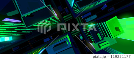 Top view on city with green neon glow skyscrapers 119221177