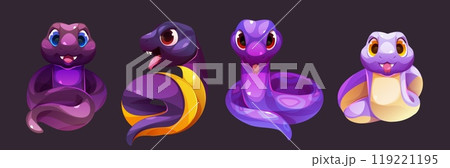 Set of snake characters isolated on black Set of snake characters isolated on black 119221195