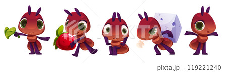 Set of cute ant characters on white background Set of cute ant characters on white background 119221240