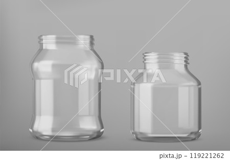 3D set of glass jars isolated on gray background 119221262