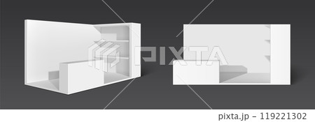3d trade event mockup. White display booth stand 119221302