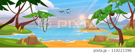 Sandy beach on summer island in sea 119221396