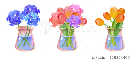 Flower bunches in glass vases set 119221400