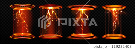 Neon game portal with lightning and glow effect 119221408