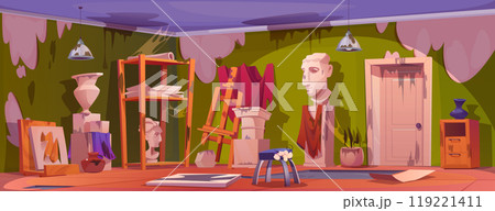 Abandoned broken paint studio interior 119221411
