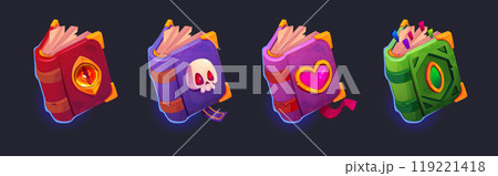 Magic book game icon. Ancient fantasy spell vector 119221418
