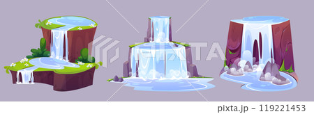 Waterfall on rocky cliff mountain 119221453