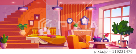 Bedroom interior for girl. Cartoon home design 119221476