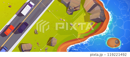 Top view of road running along sea coast 119221492