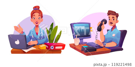 Doctor computer desk in hospital office vector 119221498