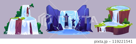 Waterfall cascade stream cartoon illustration 119221541