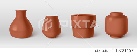 Brown clay vases set isolated on background 119221557