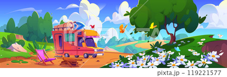 Camping truck on summer landscape Camping truck on summer landscape 119221577