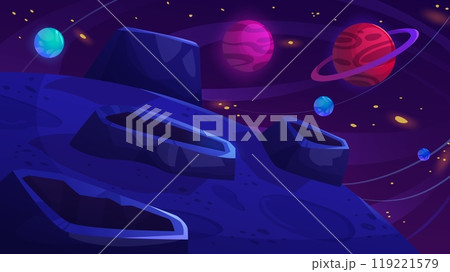 Alien planet surface with craters 119221579