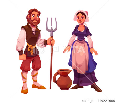 Medieval people character man and woman vector set 119221600