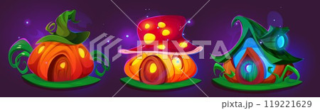 Set of fairytale dwarf houses 119221629