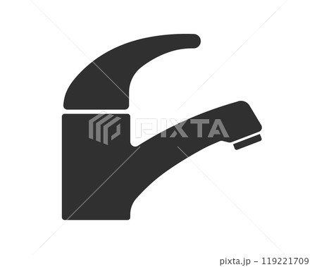 Water fauced tap icon symbol. Kitchen, WC water faucet or sink sign logo. Water flows from the faucet symbol. Drinking water. Vector illustration image. Isolated on white background. 119221709