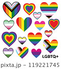 Set of LGBTQ pride flag rainbow colours hearts 119221745
