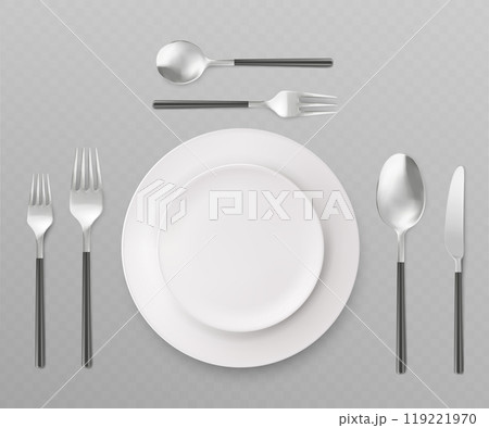 3d plate with cutlery top view. 119221970
