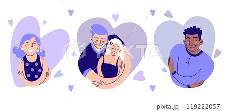 Self care concept with woman, couple hug herself 119222057
