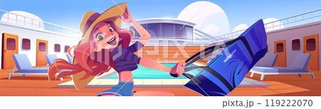 Girl on cruise ship deck on summer pool party Girl on cruise ship deck on summer pool party 119222070