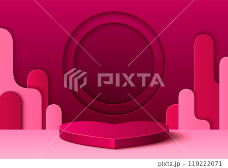 Heart shape podium on red background 119222071