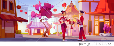 Couple standing in old Chinese town street Couple standing in old Chinese town street 119222072