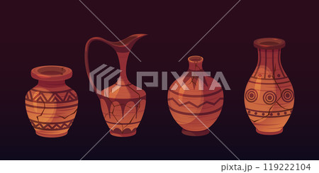 Ancient vases set isolated on black background Ancient vases set isolated on black background 119222104