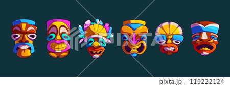 Cartoon tiki mask collection. Cartoon tiki mask collection. 119222124