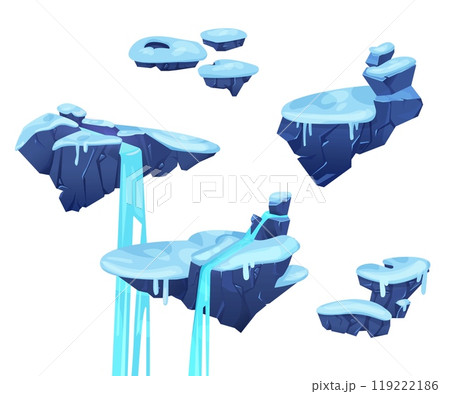 Game level platforms with ice and waterfall Game level platforms with ice and waterfall 119222186