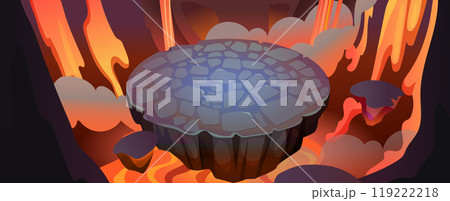 Floating round battle arena with lava and smoke 119222218