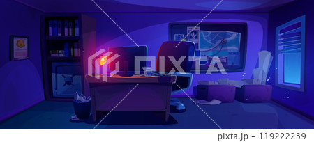 Detective office or police room interior at night. Detective office or police room interior at night. 119222239