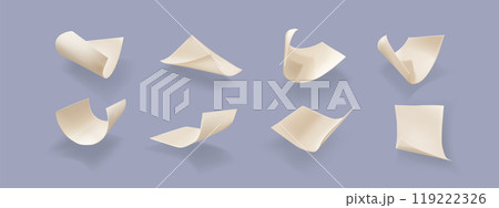 Flying curled paper sheet with shadow. 119222326