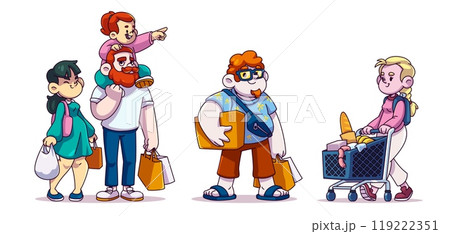 People store buyers with shopping bags and cart 119222351