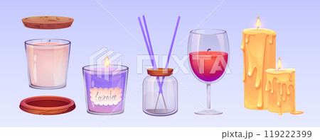 Aromatic candles set isolated on blue background 119222399