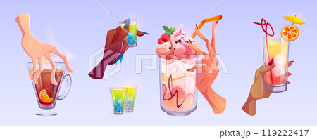 Female hands holding glasses with alcohol cocktail 119222417