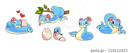 Cute snake parent character with baby cartoon Cute snake parent character with baby cartoon 119222425