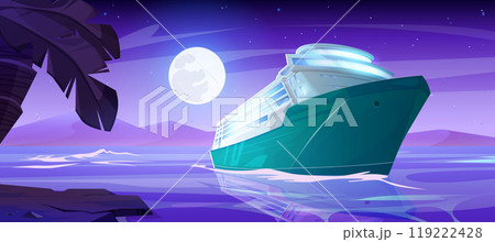 Large cruise ship in sea or ocean harbor at night Large cruise ship in sea or ocean harbor at night 119222428