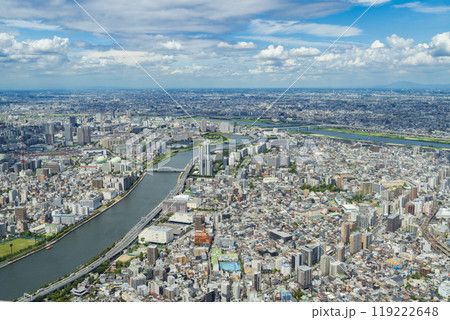 【都市景観】スカイツリーから見た隅田川と周辺地域 119222648