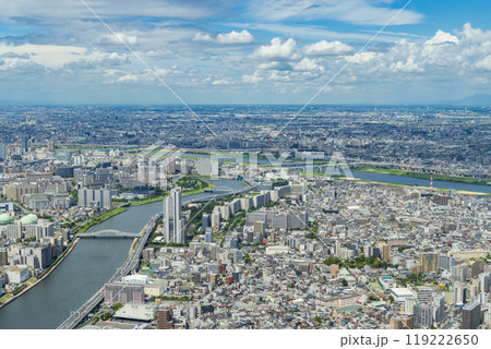 【都市景観】スカイツリーから見た隅田川と周辺地域 119222650