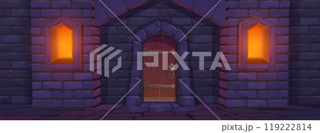 Old wooden door of medieval castle 119222814