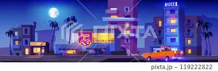 Car driving night Miami city street 119222822