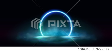 Neon circular frame with smoke over water surface Neon circular frame with smoke over water surface 119222855