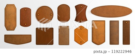 Realistic set of genuine leather labels 119222946