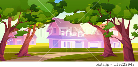 Village houses in countryside with trees 119222948