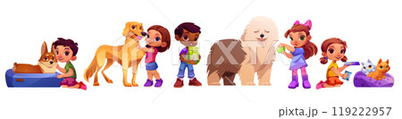 Children taking care of pets Children taking care of pets 119222957