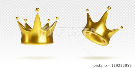 Golden king crown in different angles. 119222959